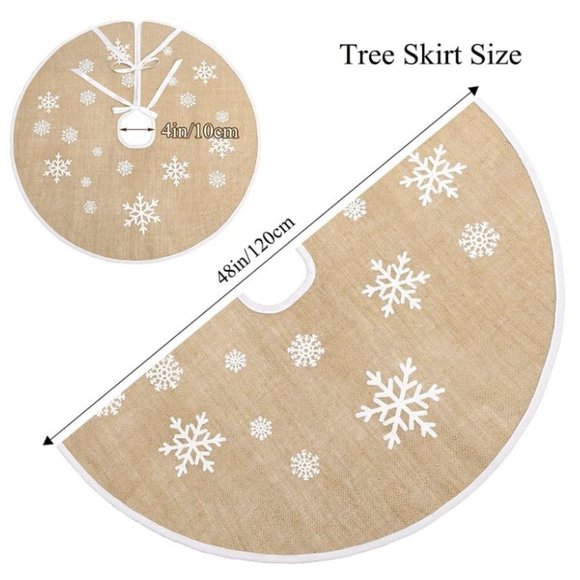 Rustic Burlap Christmas Tree Skirt - 48” Snowflake Farmhouse Style - NWT - Picture 9 of 12
